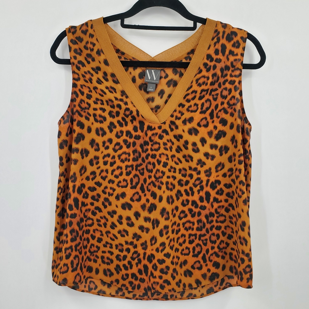 ♧♧ Worthington Leopard Print Women's Sleeveless Top Size Small Gold and Brown